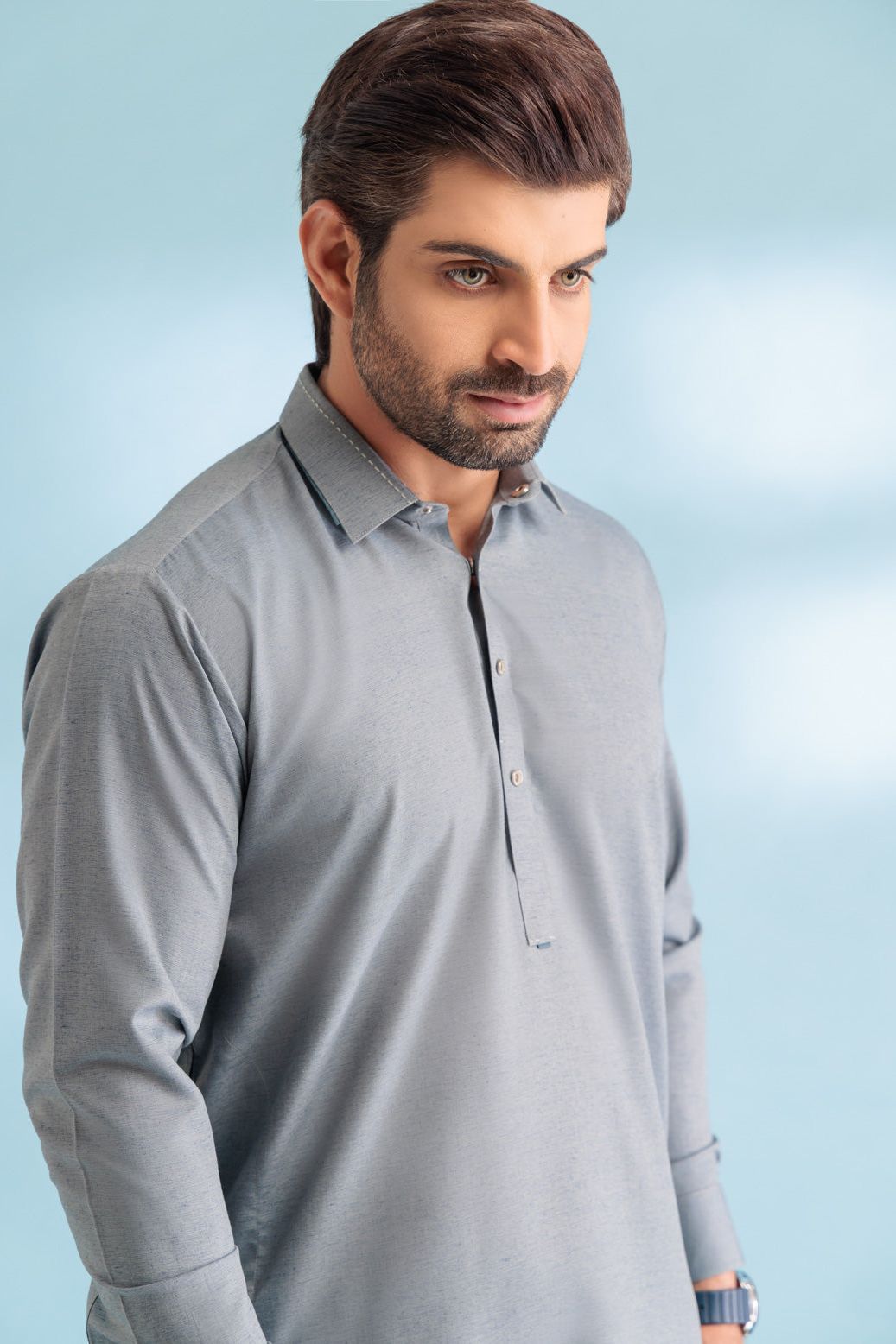 Blended Electric Blue Shalwar Kameez - Bonanza