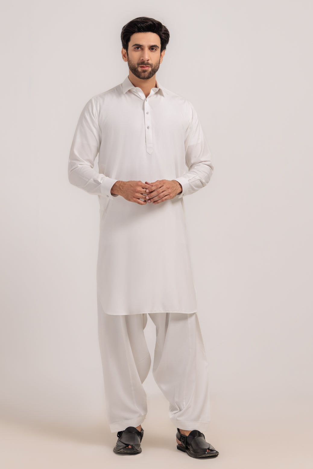 Blended White Kurta Shalwar - Bonanza