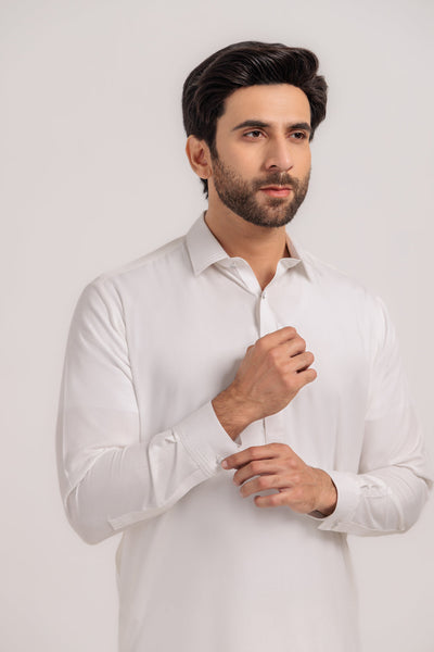 Blended White Kurta Shalwar - Bonanza