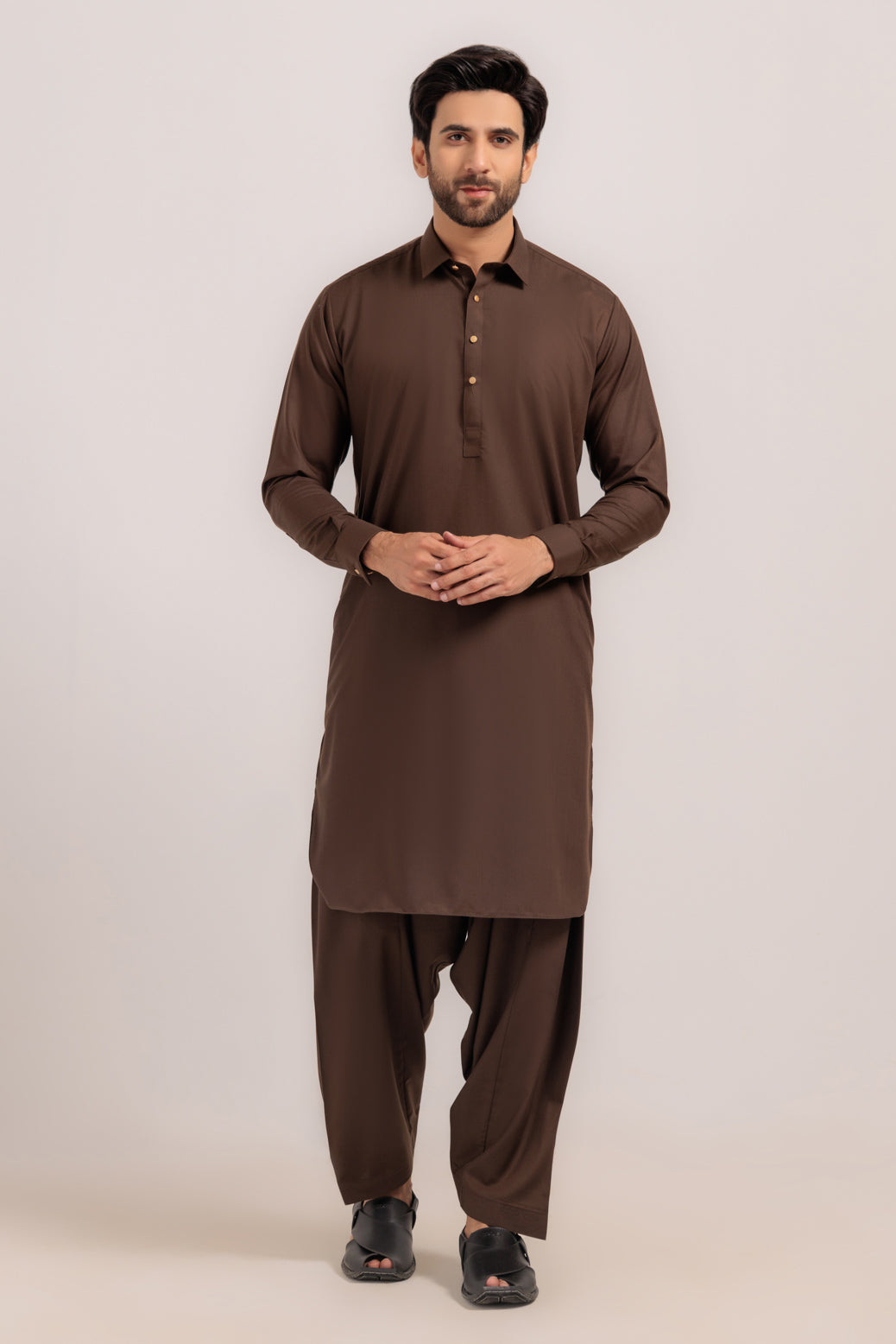 Blended Dark Brown Kurta Shalwar - Bonanza