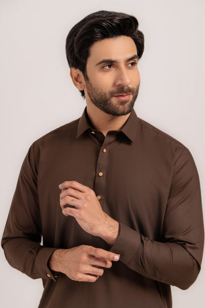 Blended Dark Brown Kurta Shalwar - Bonanza