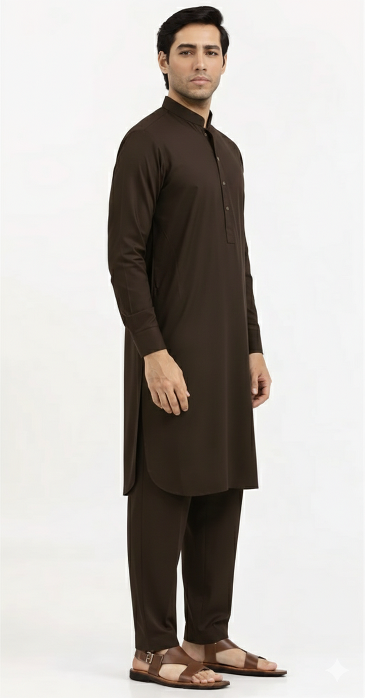 Blended Dark Brown Kurta Trouser - President by Gul Ahmed
