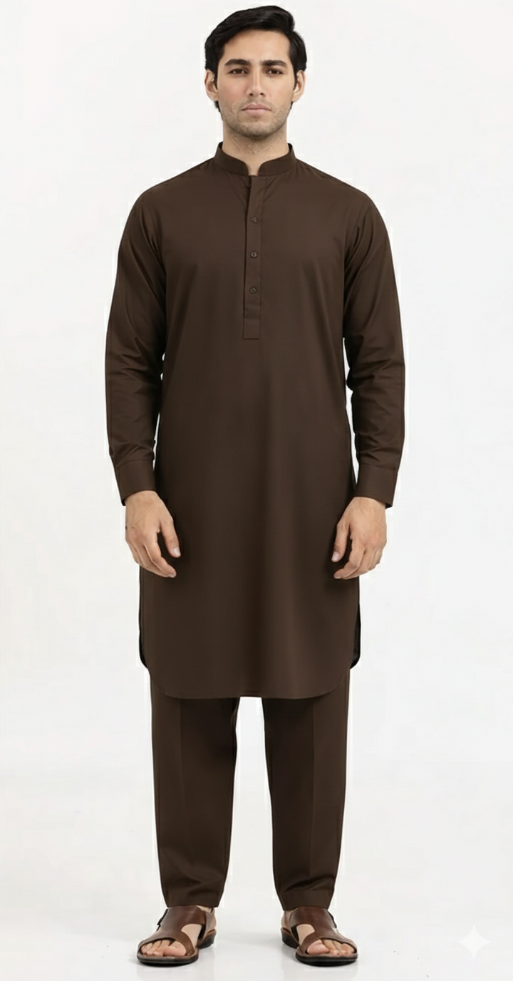 Blended Dark Brown Kurta Trouser - President by Gul Ahmed