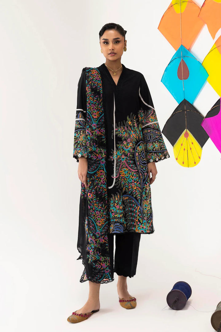 Lawn Black Stitched Suit - Sana Safinaz