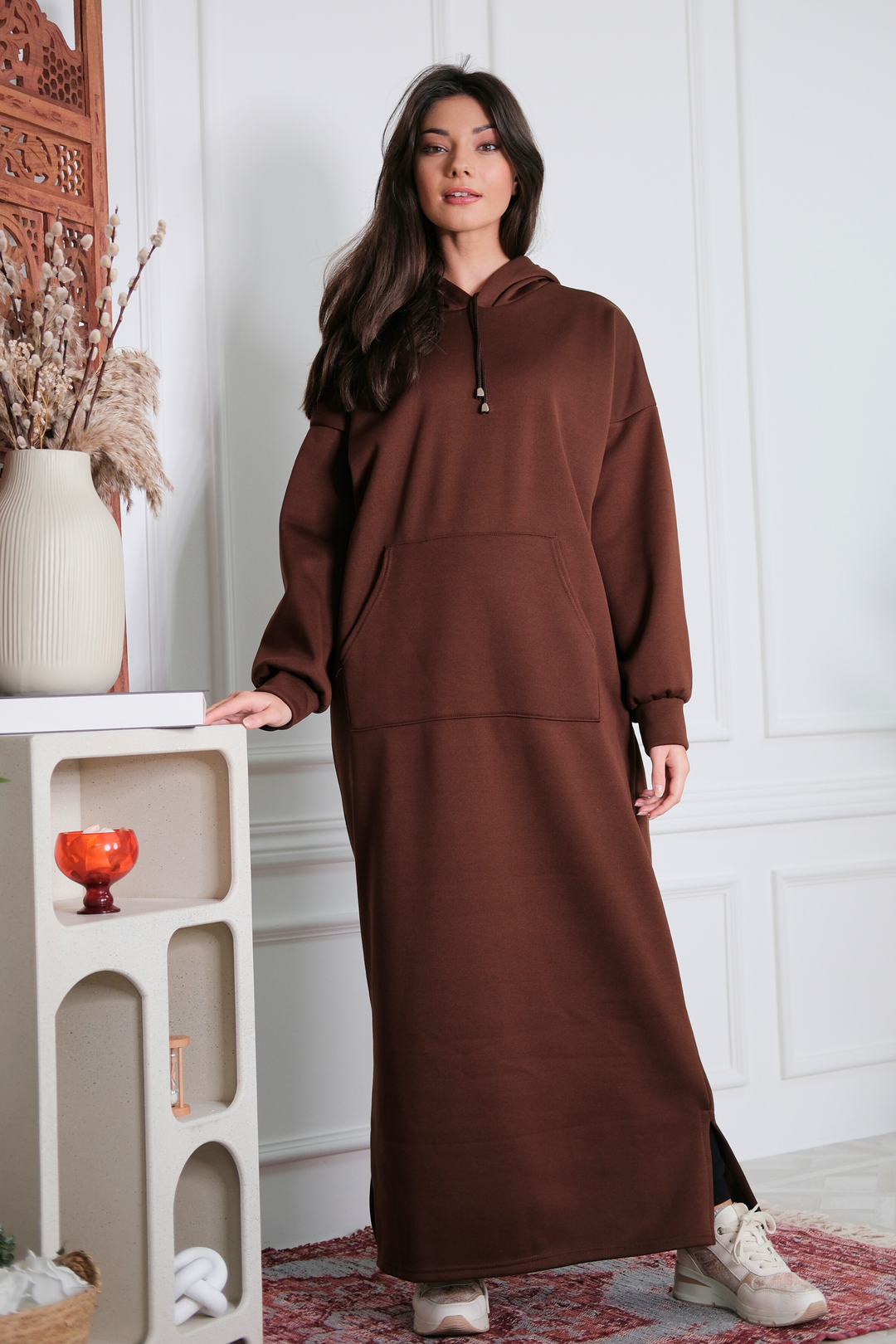Signature Brown Hoodie Dress – Janan