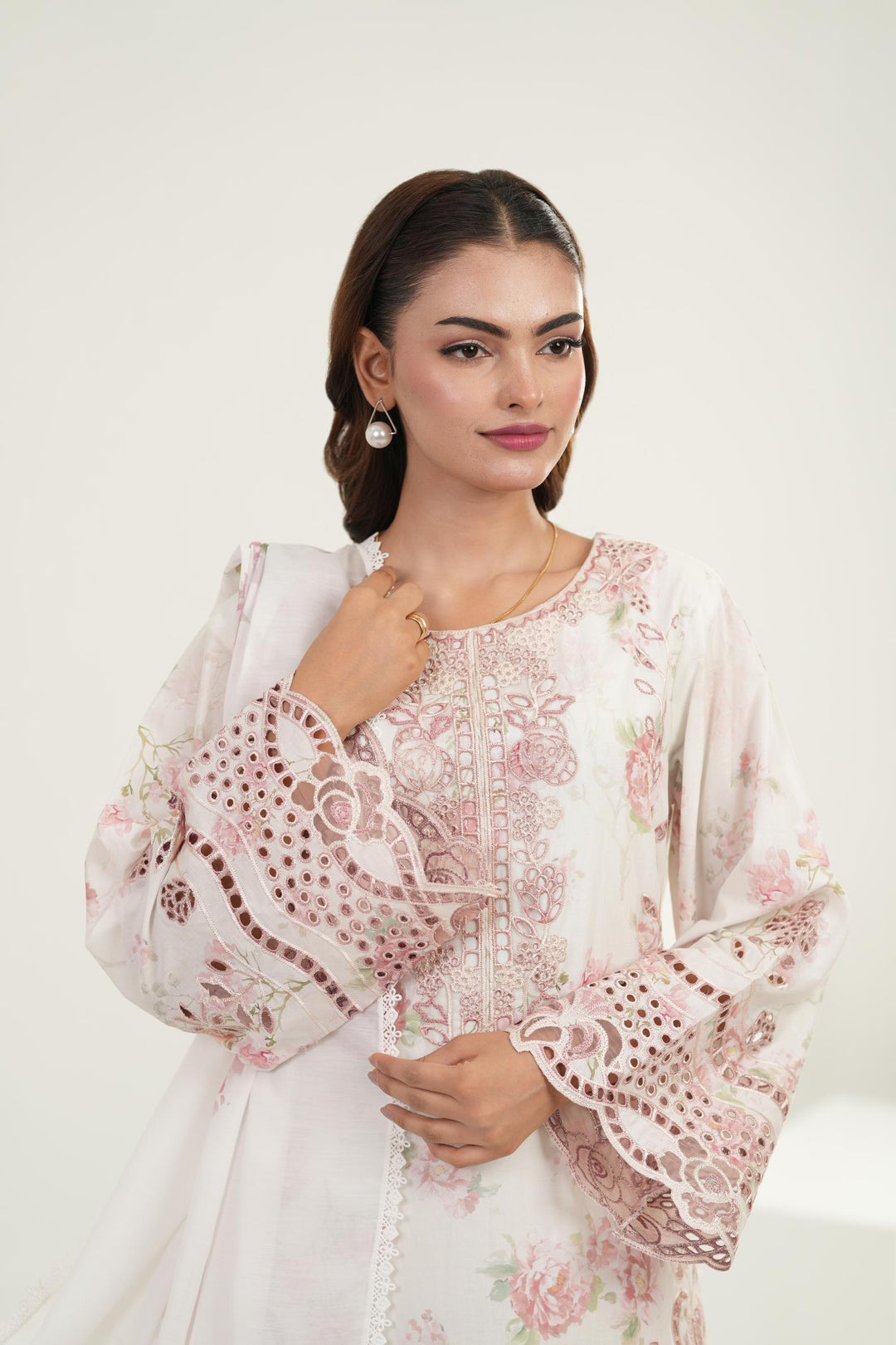 Embroidered Laser Lawn Pearl White Stitched Suit - Iznik