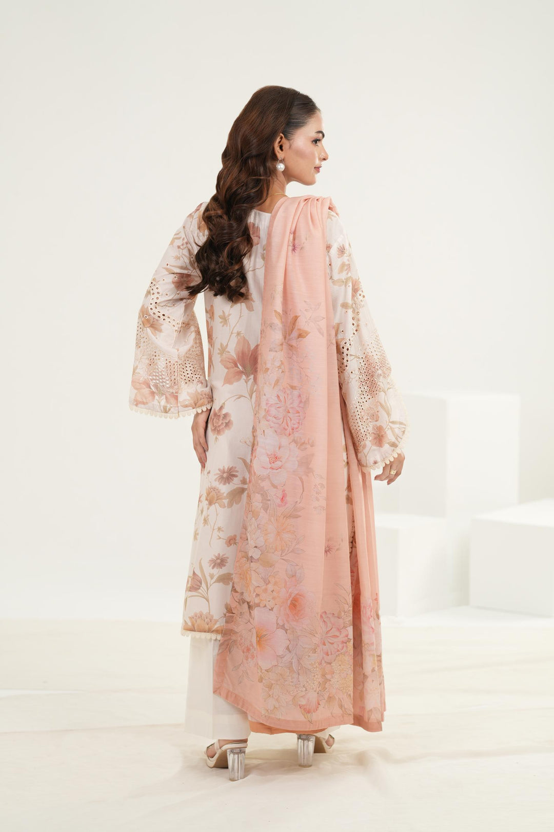 Embroidered Lawn Dusty Peach Stitched Suit - Iznik
