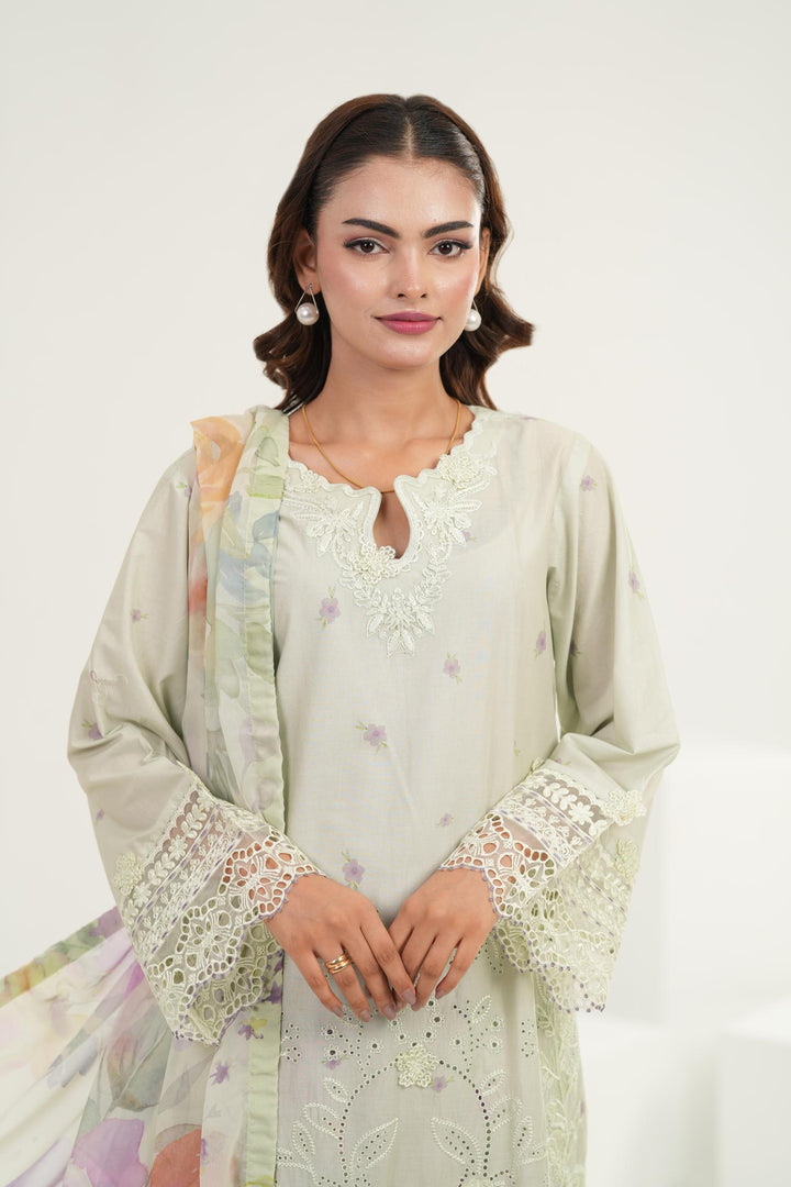 Embroidered Lawn Mint Green Stitched Suit - Iznik