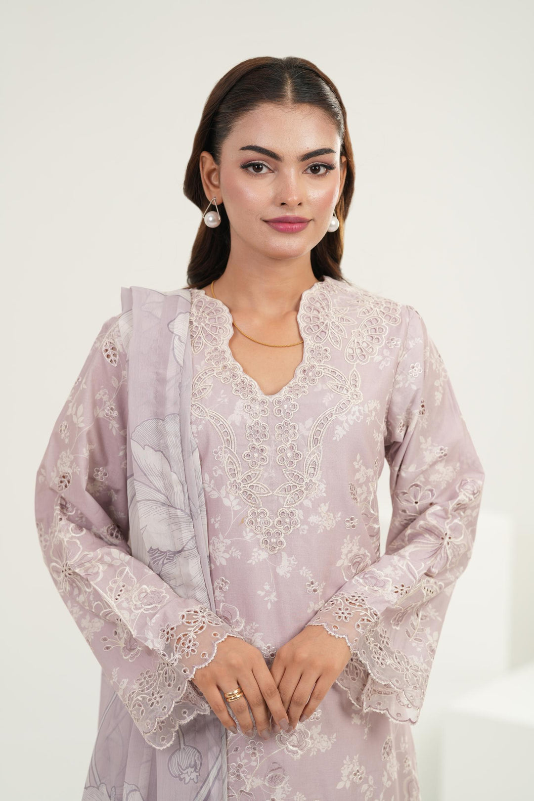 Embroidered Lawn Lilac Stitched Suit - Iznik