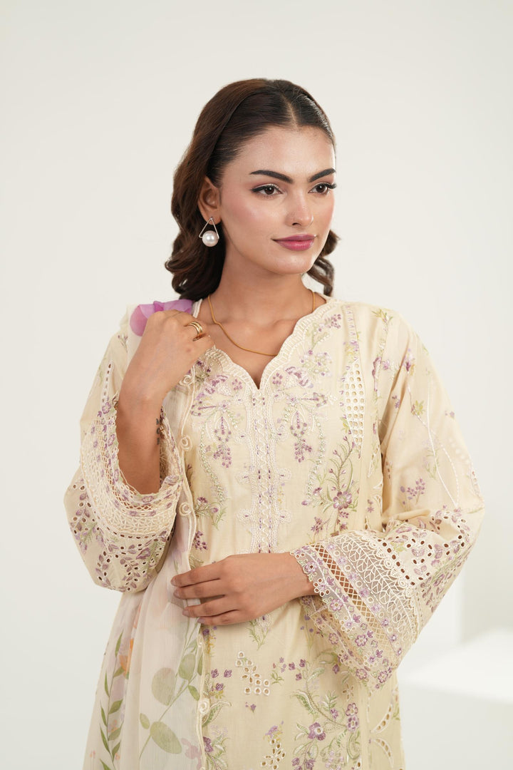 Embroidered Lawn Butter Yellow Stitched Suit - Iznik