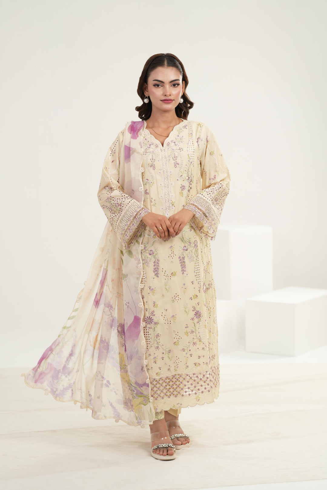 Embroidered Lawn Butter Yellow Stitched Suit - Iznik