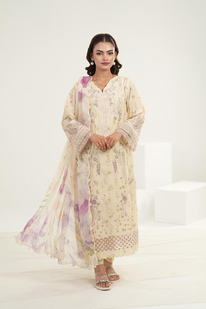 Embroidered Lawn Butter Yellow Stitched Suit - Iznik