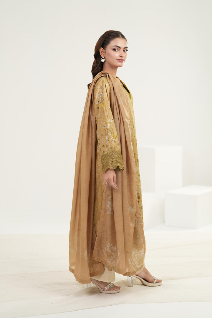 Embroidered Lawn Mustard Stitched Suit - Iznik