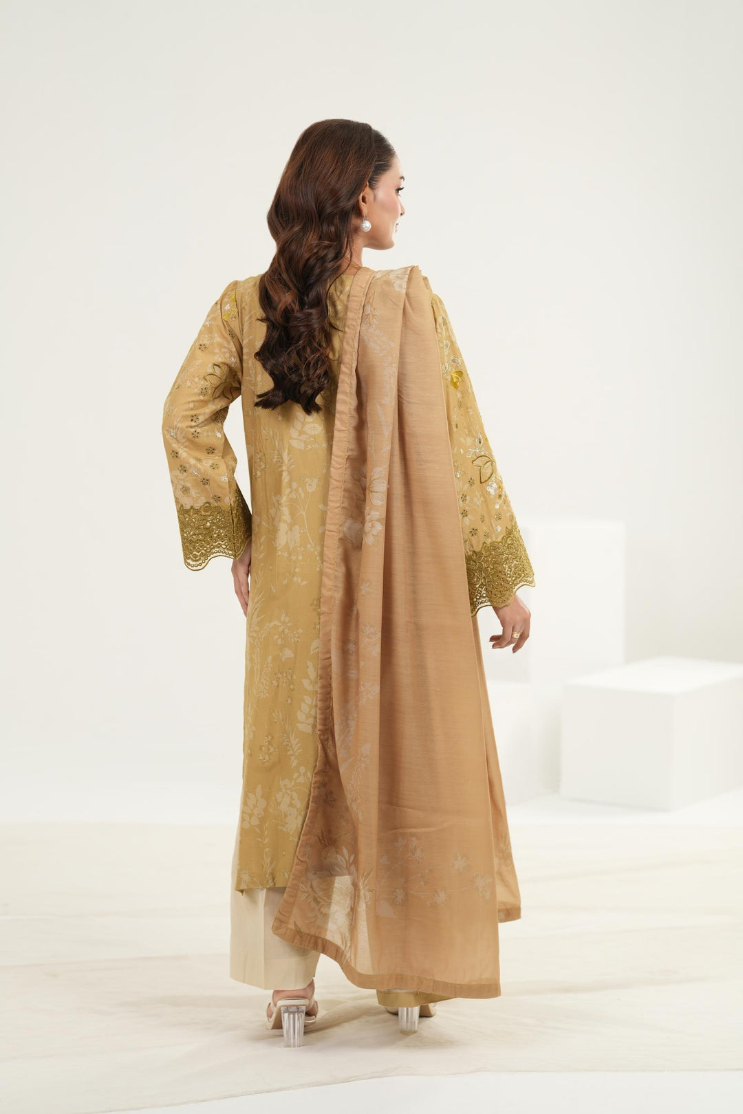 Embroidered Lawn Mustard Stitched Suit - Iznik