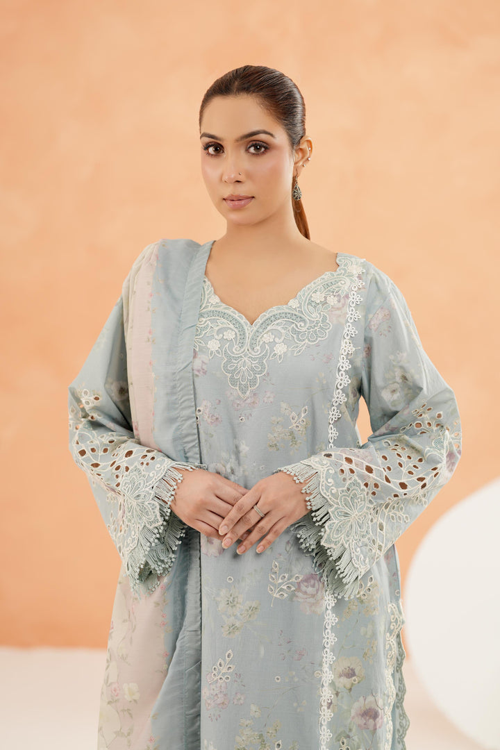 Embroidered Lawn Sky Blue Stitched Suit - Iznik