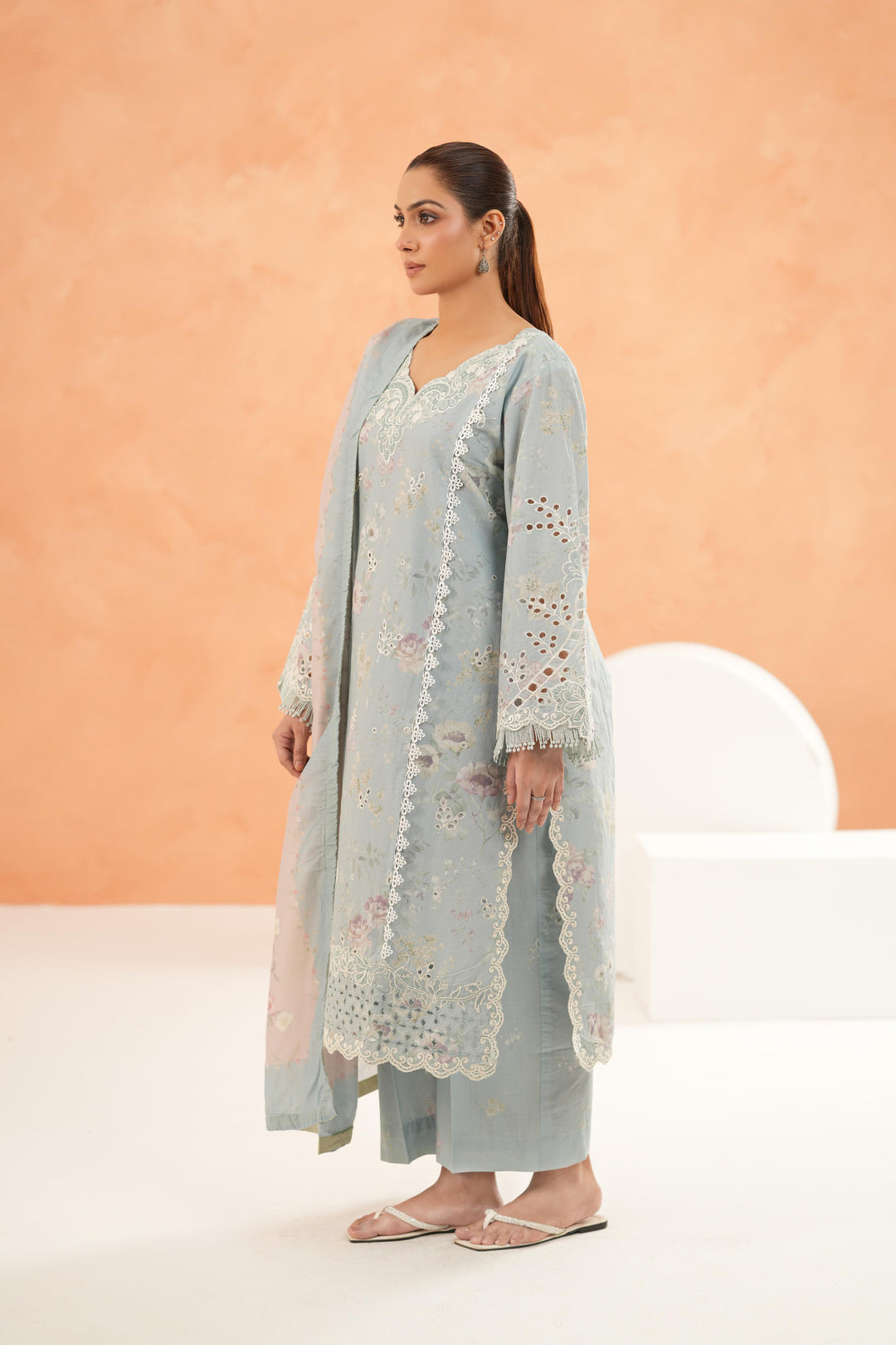Embroidered Lawn Sky Blue Stitched Suit - Iznik