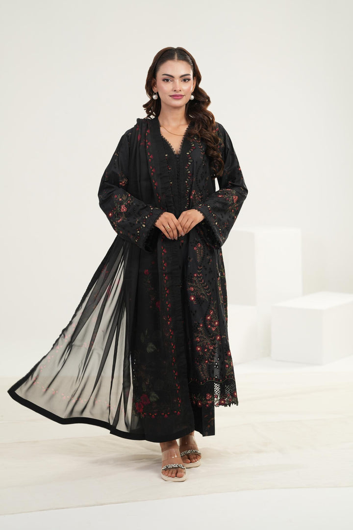 Embroidered Lawn Black Stitched Suit - Iznik
