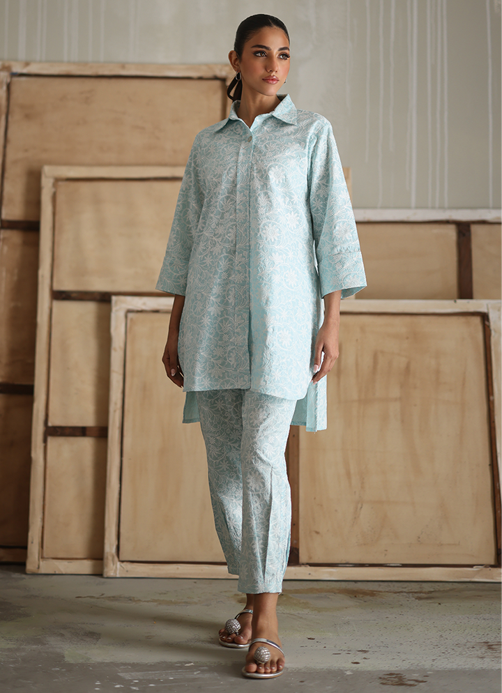 Pure Cotton White Stitched Suit - Image