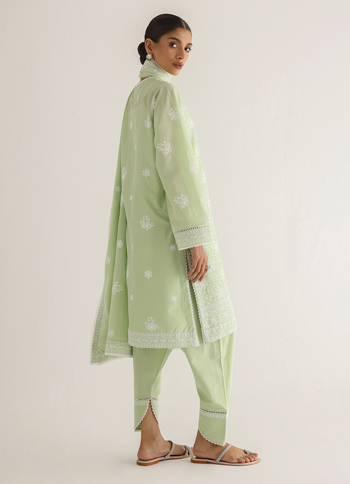 Pure Cotton Apple Green Stitched Suit - Image