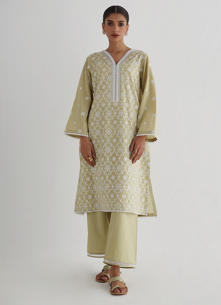 Pure Cotton Green Stitched Suit - Image