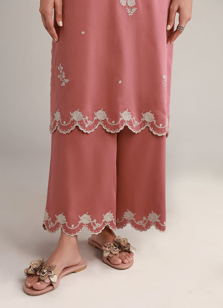 Cotton Satin Peach Stitched Suit - Image