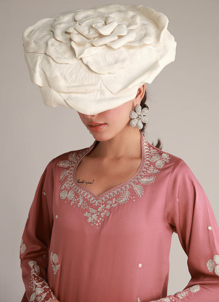 Cotton Satin Peach Stitched Suit - Image