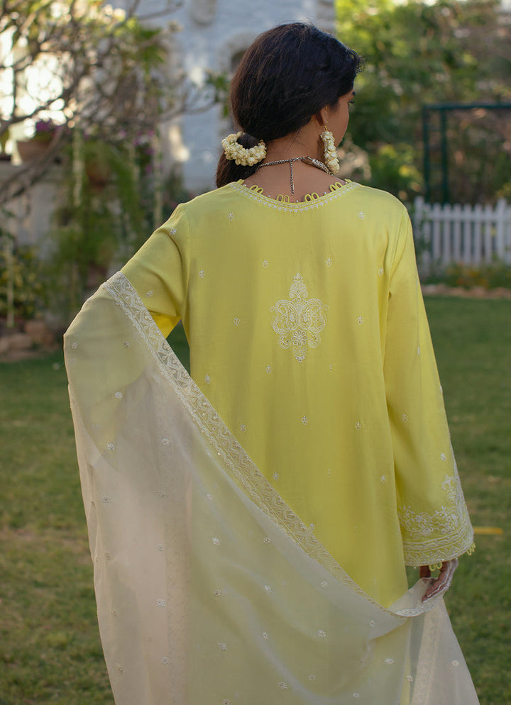 Cotton Satin Lemon Yellow Stitched Suit - Image