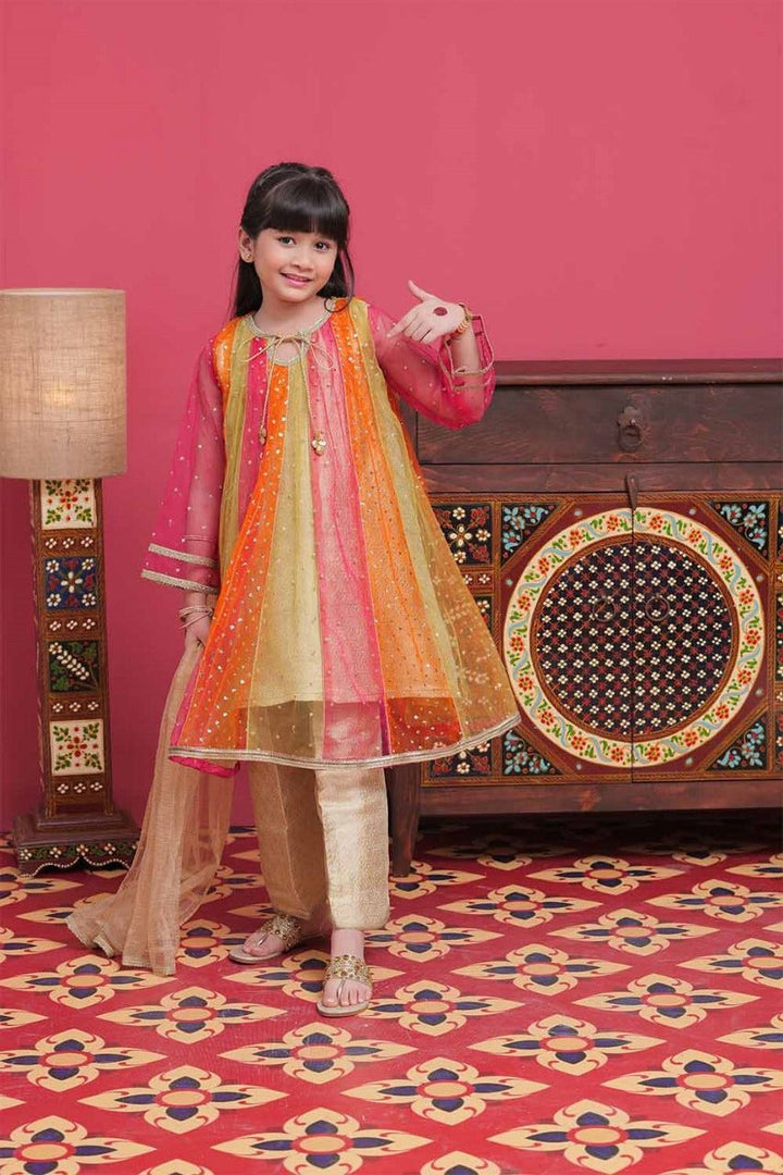 Banarsi Net Multi Stitched Suit - Ochre