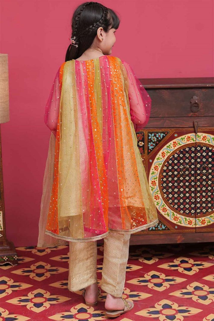 Banarsi Net Multi Stitched Suit - Ochre