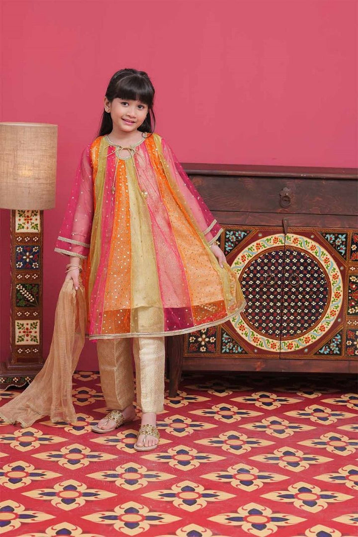 Banarsi Net Multi Stitched Suit - Ochre