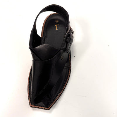 Plain Black Peshawari Chappal - J. Junaid Jamshed