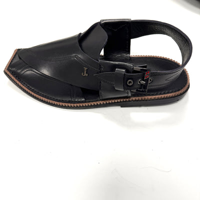 Plain Black Peshawari Chappal - J. Junaid Jamshed