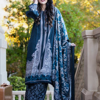 Printed Linen Dark Blue Stitched Suit - Khas