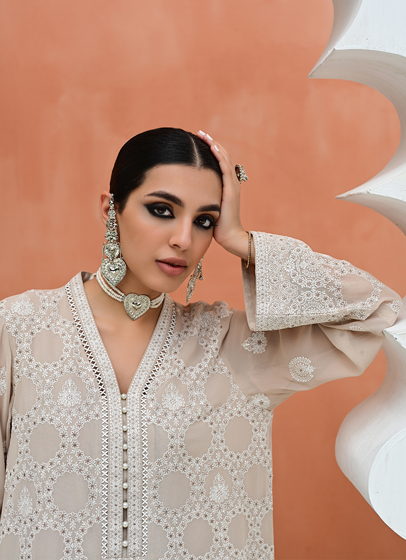 Chinese Chiffon Beige Kurti - Image