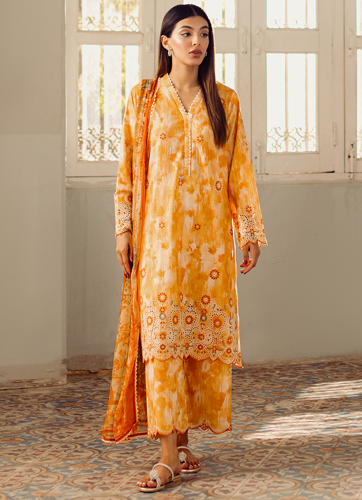 Pure Cotton Orange Stitched Suit - Image