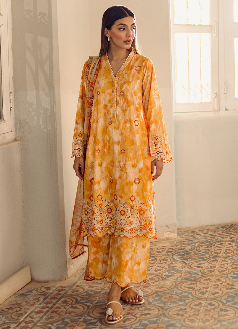 Pure Cotton Orange Stitched Suit - Image