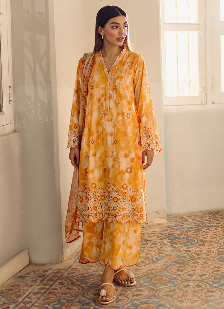 Pure Cotton Orange Stitched Suit - Image
