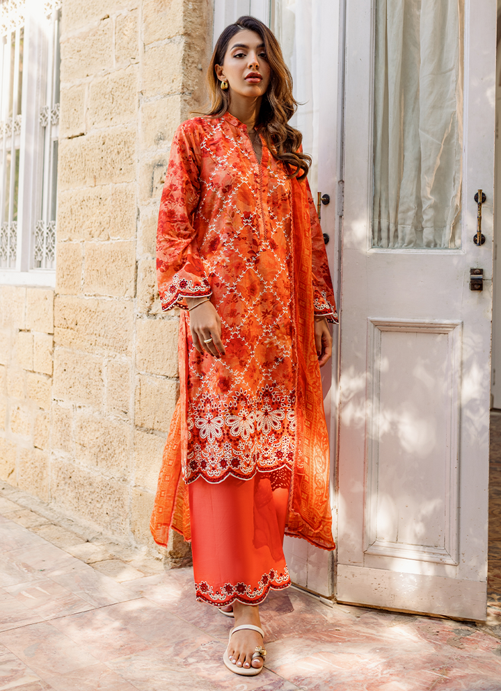 Pure Cotton Orange Stitched Suit - Image