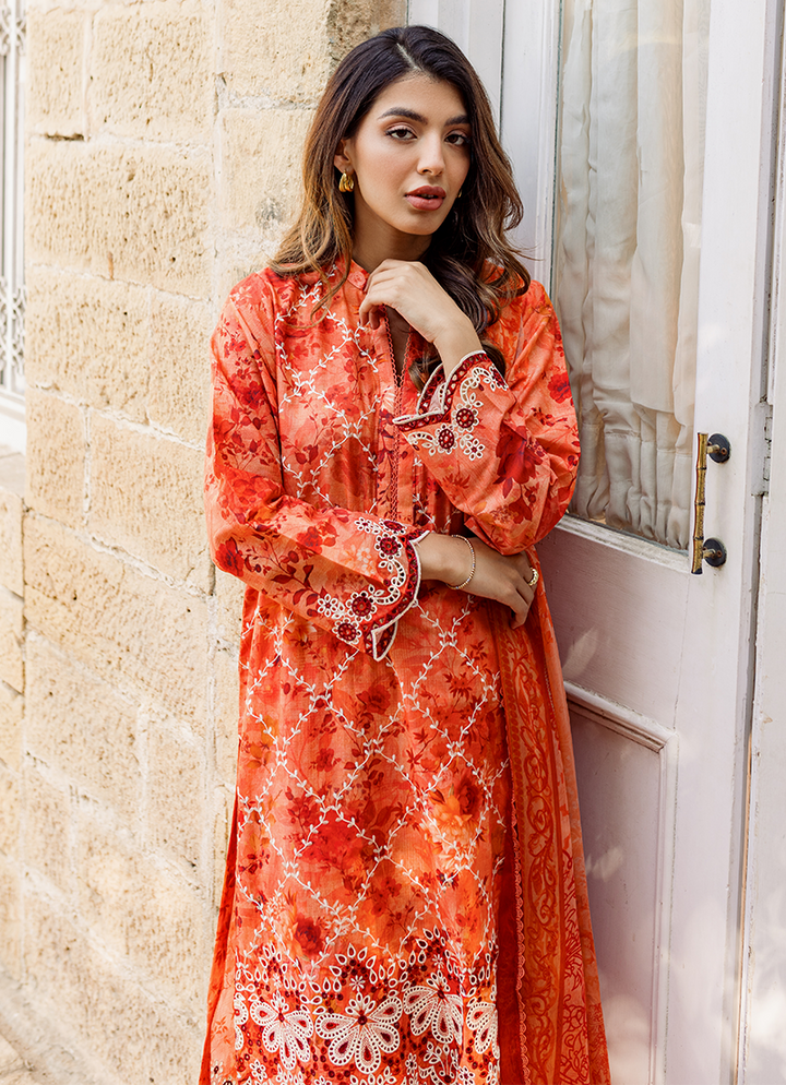 Pure Cotton Orange Stitched Suit - Image