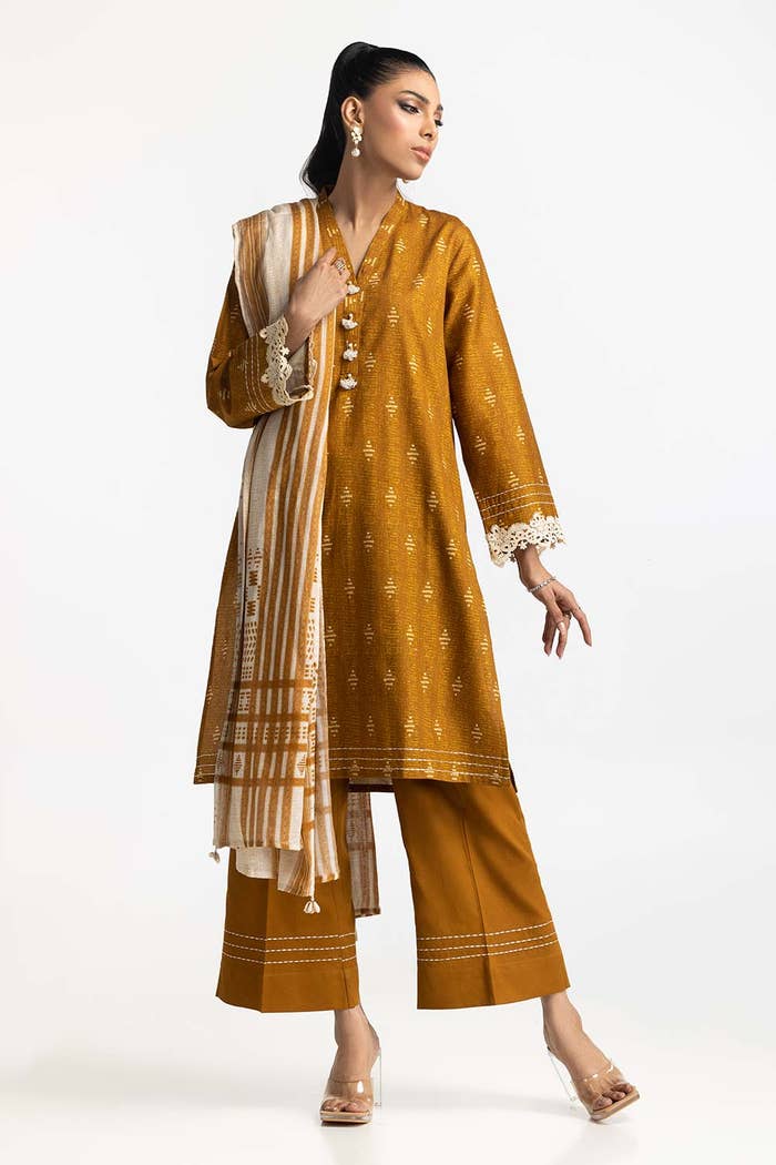 Corduroy Yellow Stitched Suit - Gul Ahmed