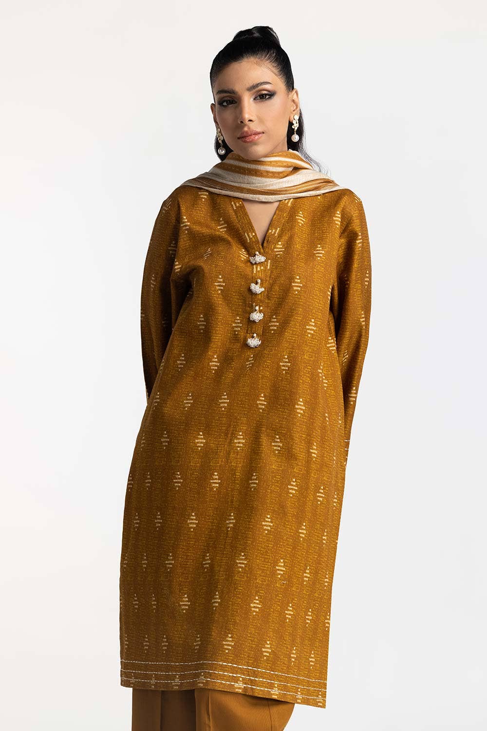 Corduroy Yellow Stitched Suit - Gul Ahmed