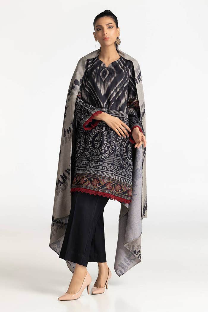 Dhanak Black Stitched Suit - Gul Ahmed