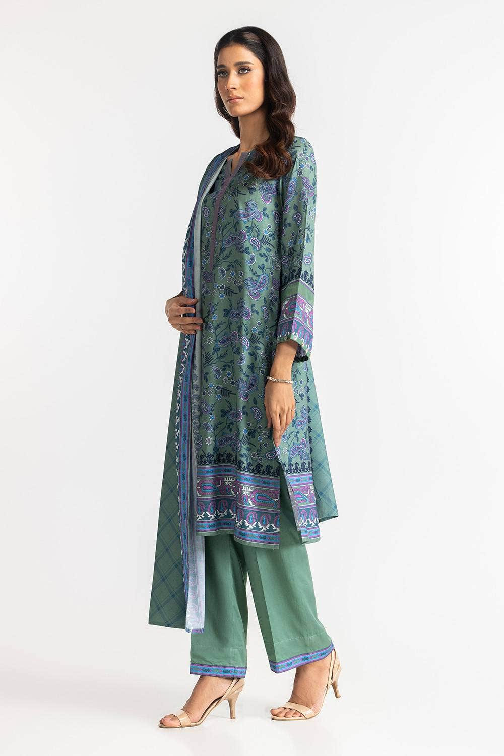 Linen Green Stitched Suit - Gul Ahmed