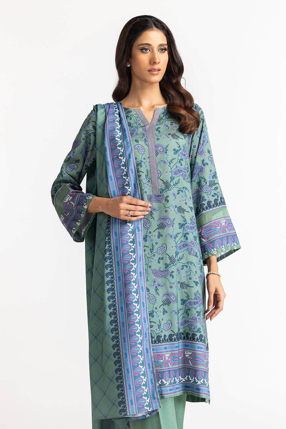 Linen Green Stitched Suit - Gul Ahmed