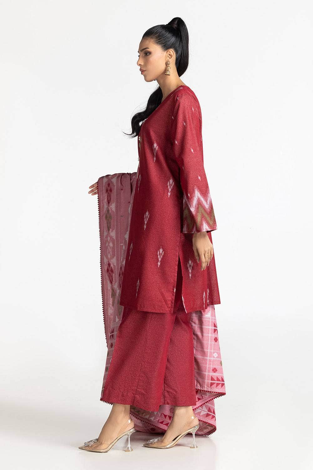 Karandi Red Stitched Suit - Gul Ahmed