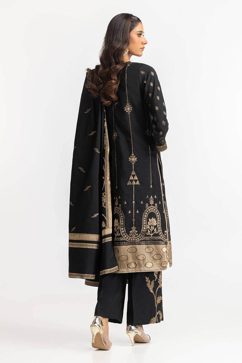 Jacquard Black Stitched Suit - Gul Ahmed