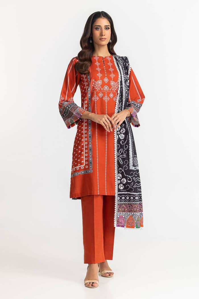 Khaddar Orange Stitched Suit - Gul Ahmed