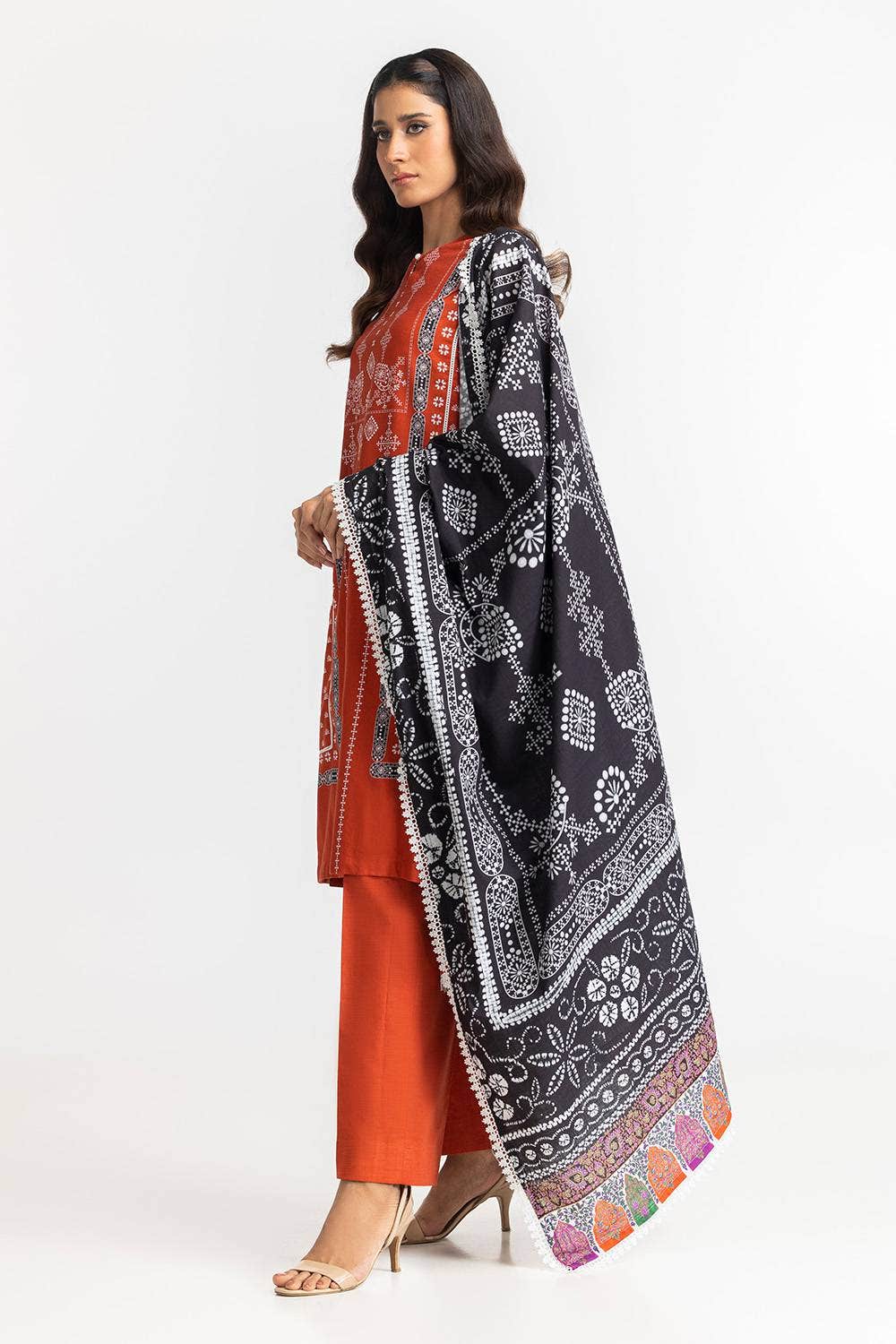 Khaddar Orange Stitched Suit - Gul Ahmed