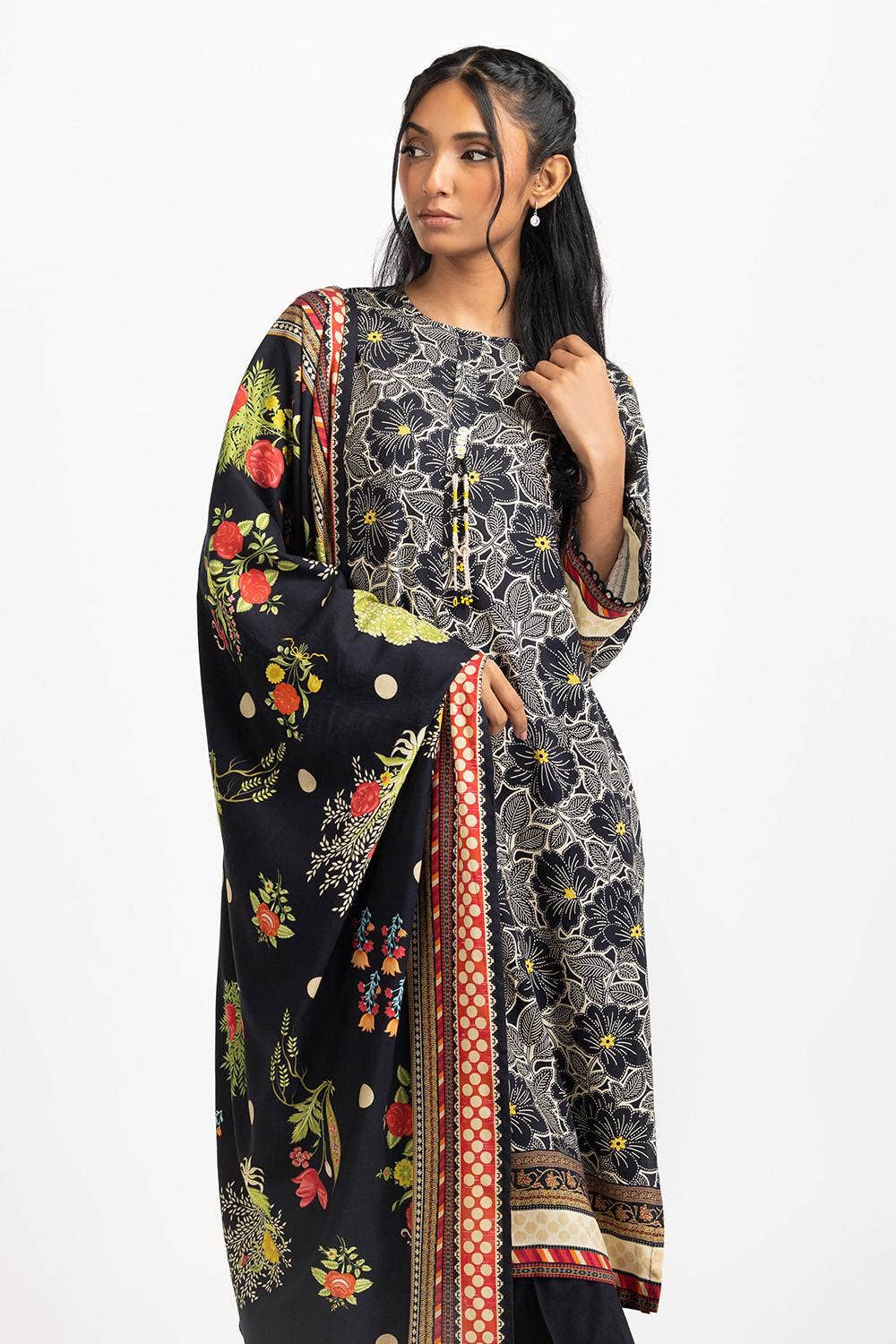 Linen Black Stitched Suit - Gul Ahmed