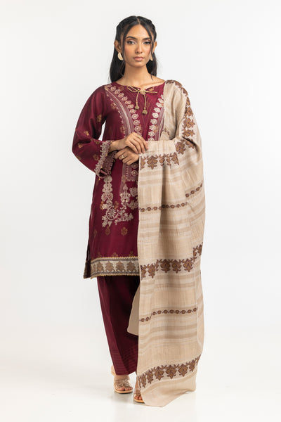 Jacquard Maroon Stitched Suit - Gul Ahmed